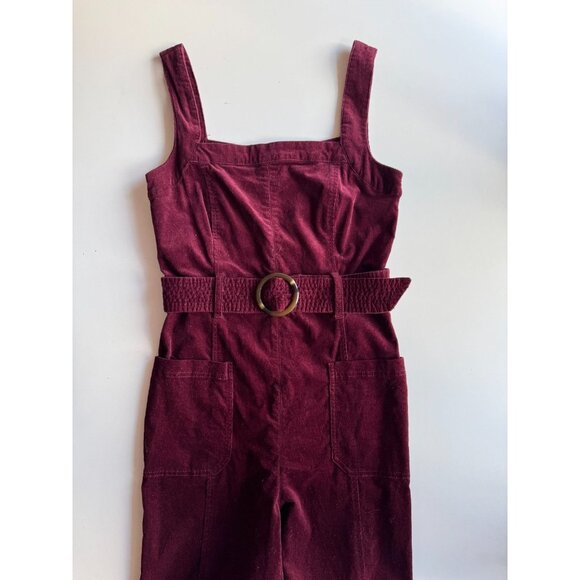 PILCRO Dark Purple Cotton Corduroy Belted Boot Leg Overalls Jumpsuit, Size 2 - Picture 6 of 14